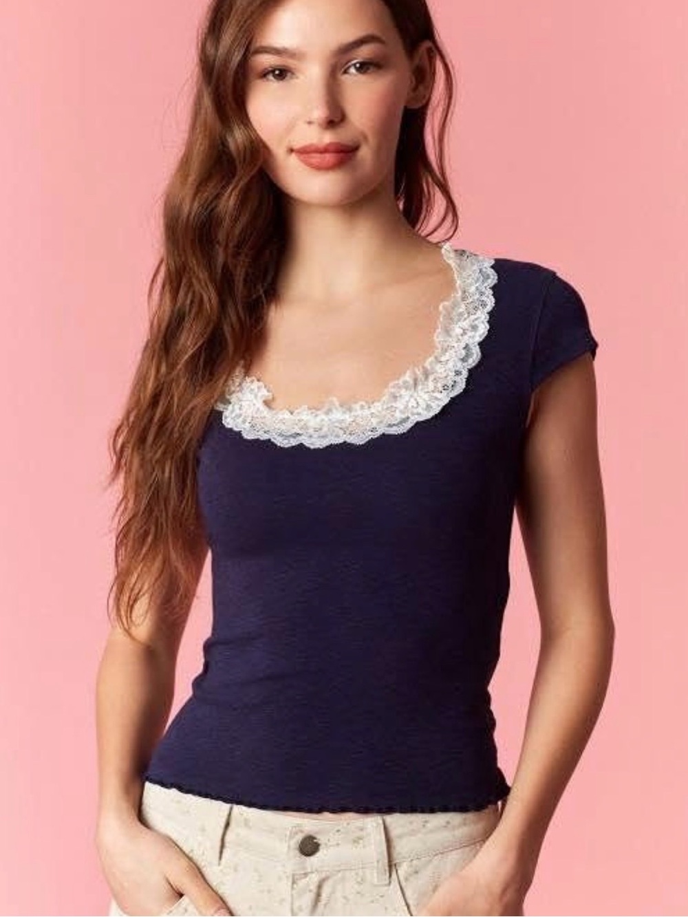 Peach Love California Blue Lace Trim Scoop Neck Camisole – S – NWOT